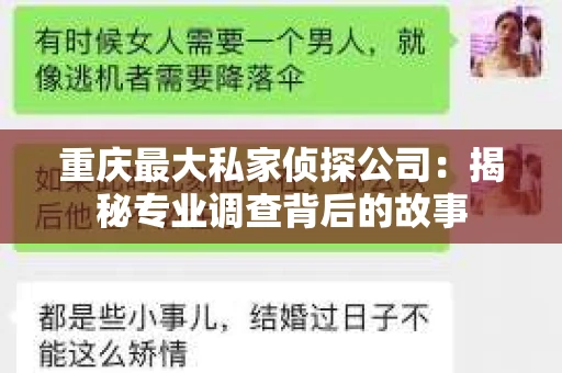 重庆最大私家侦探公司：揭秘专业调查背后的故事